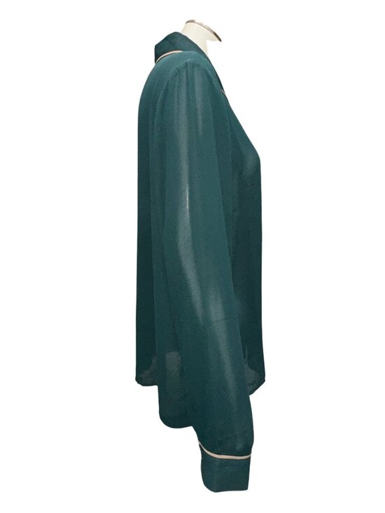 Forever 21 Size XL Teal Sheer Button Up Blouse Contrast Trim Officecore Workwear - Picture 5 of 10